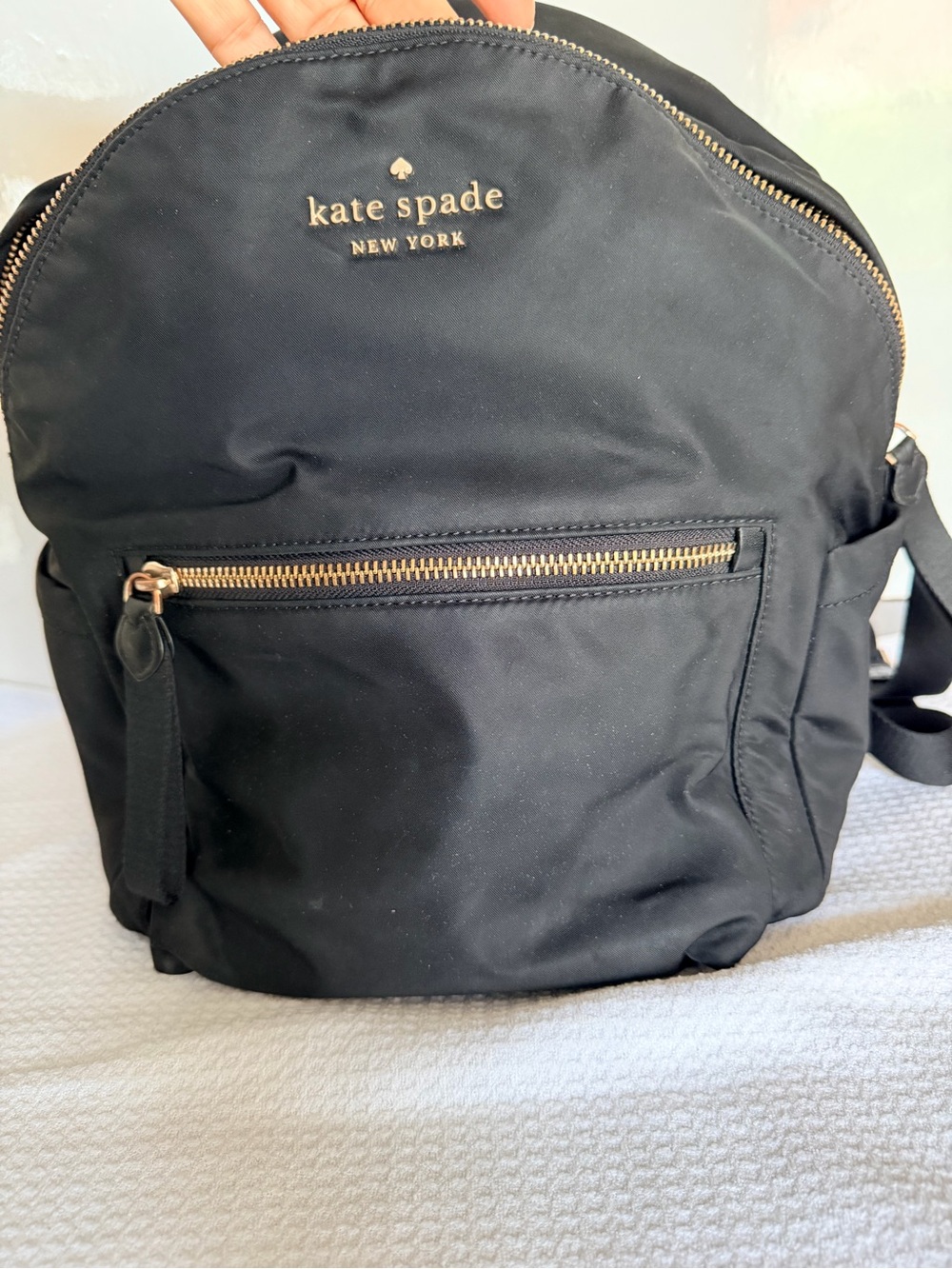 kate spade black nylon backpack with gold hardware